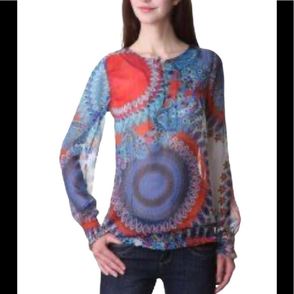 Desigual Sheer Boho Floral Print Top SZ XS - Picture 1 of 8